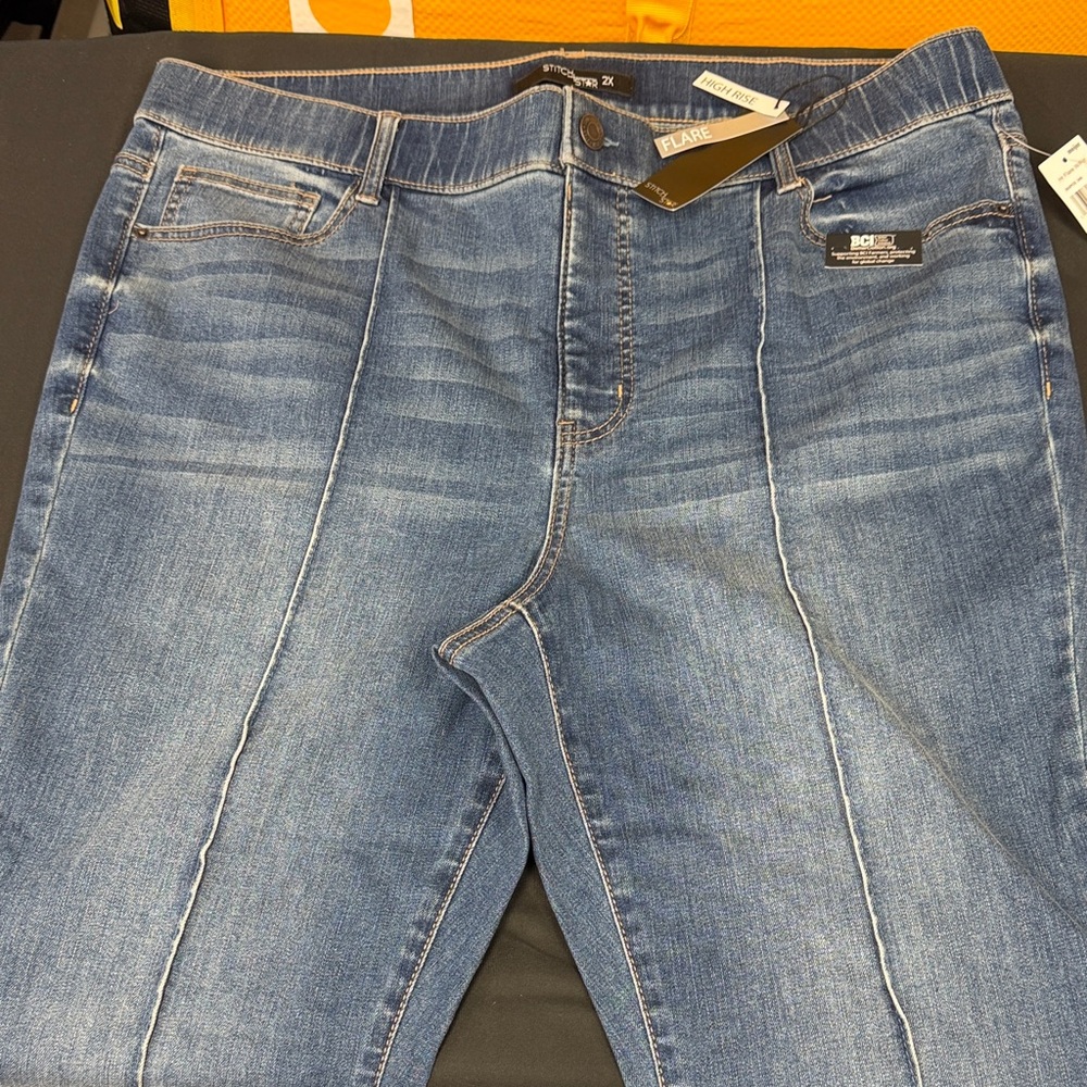 Stitch Star 2x Women's Blue Jeans high rise flare with pin missy 2x stretch